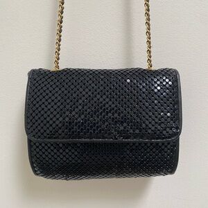 Whiting & Davis Black Sequin Chain Shoulder Bag with Gold Chain